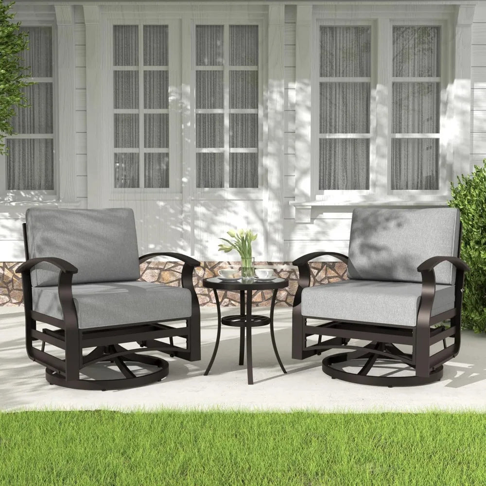 3 Pieces Outdoor Patio Furniture Set Aluminum Rocking Chair Swivel Gliders