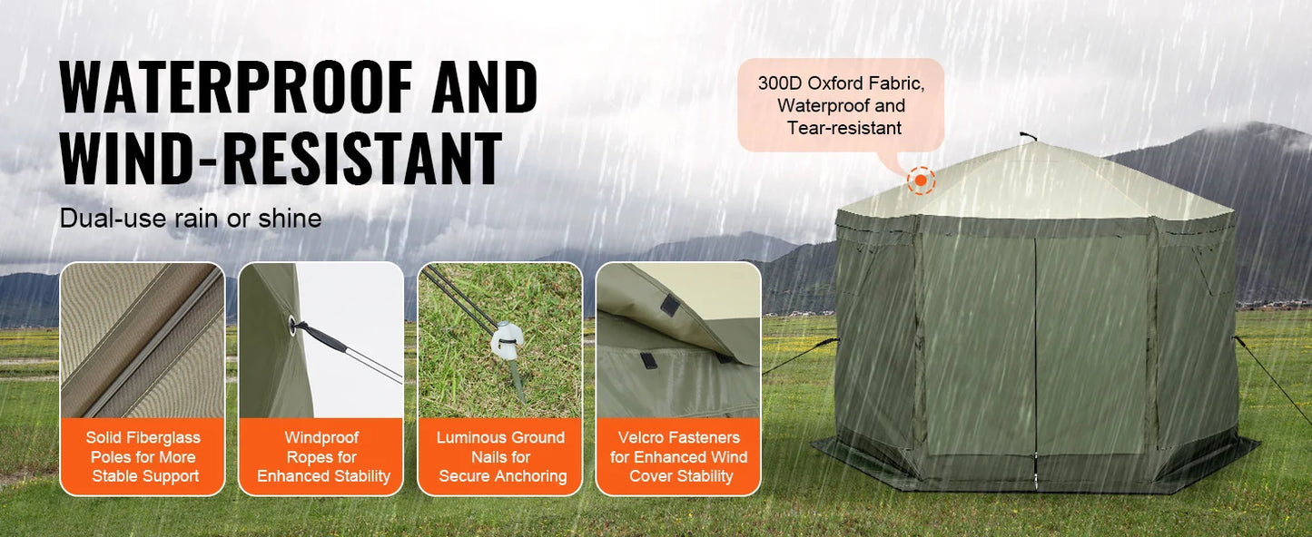 Ljustra Pop Up Gazebo Tent 10x10ft 6 Sided Screen Shelter with Privacy Cloths