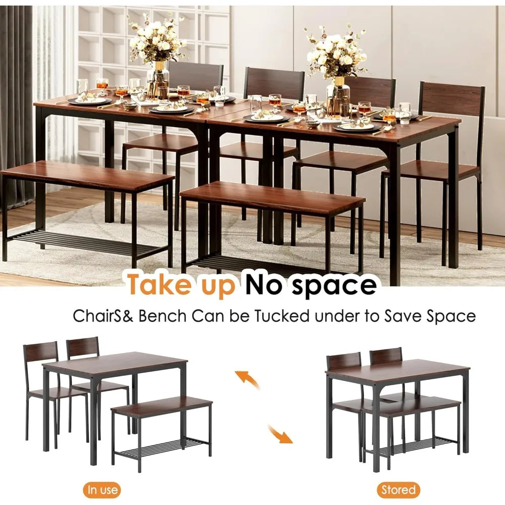Modern 4-Piece Dining Table Set with Bench and Chairs for Kitchen