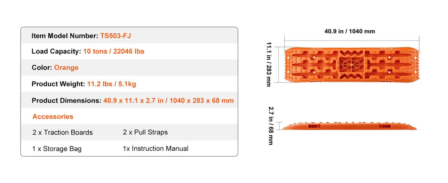 Ljustra 10 Ton Traction Boards Recovery Mats Off-Road Vehicle SUV Pickup