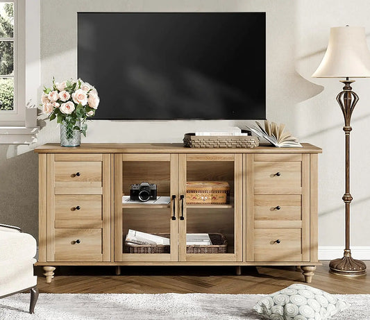 Glass Door Farmhouse TV Stand for TVs Up to 75 inch with Storage