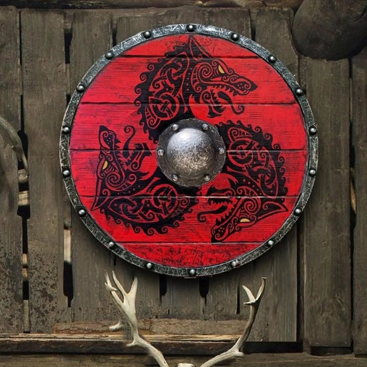Unique Handcrafted Viking Wolf Warrior Wooden Shield Wall Decor