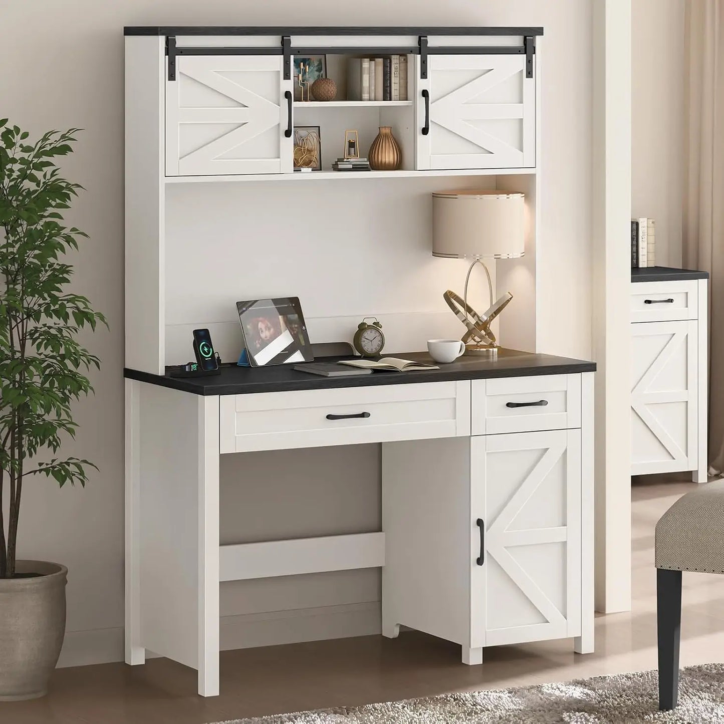 Ljustra Executive Desk with Storage Cabinet and Power Outlet 67.9 Inch