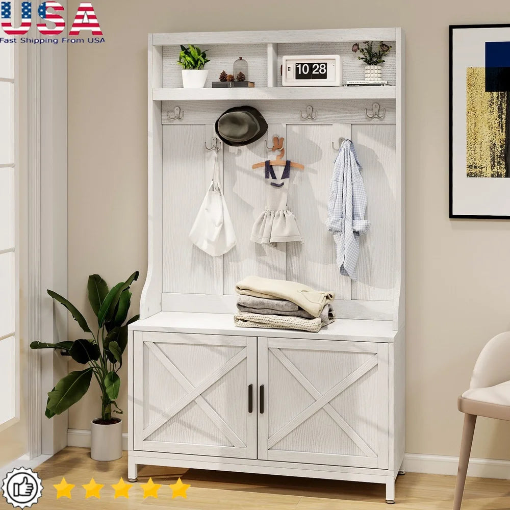 4-in-1 Hall Tree Coat Rack Storage Bench Shoe Organizer Entryway