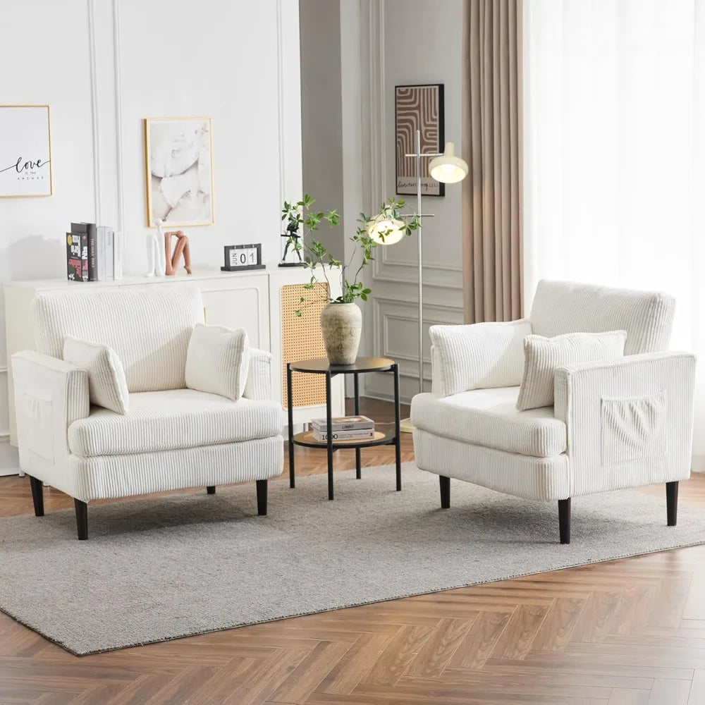 Modern Barrel Accent Chairs Set of 2 Upholstered Armchair with Pillows