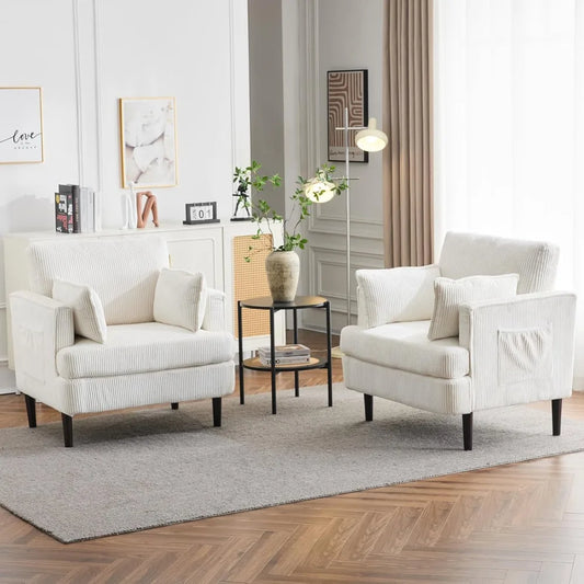 Modern Barrel Accent Chairs Set of 2 Upholstered Armchair with Pillows