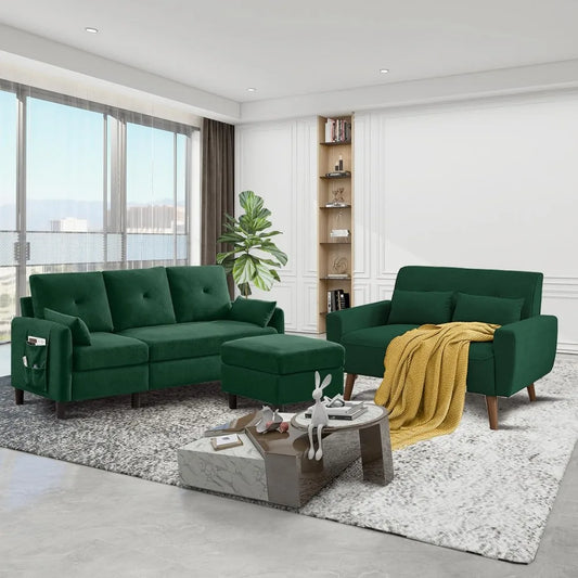 Modern 2 Piece Sofa Set L Shaped Sectional Couch Loveseat