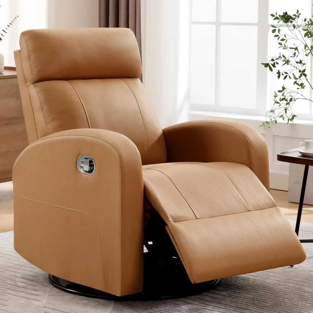 Swivel Rocker Recliner Chair 360° Manual Leather Glider Nursery Chair
