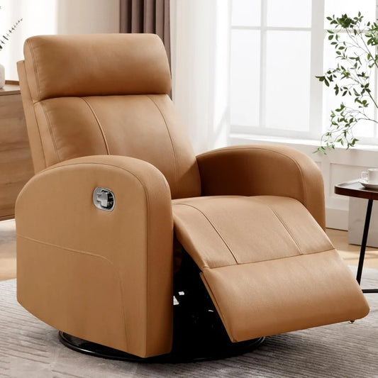 Swivel Rocker Recliner Chair 360° Manual Leather Glider Nursery Chair
