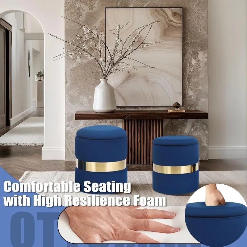 Ljustra Round Set of 2 Storage Ottomans Upholstered Velvet Stool