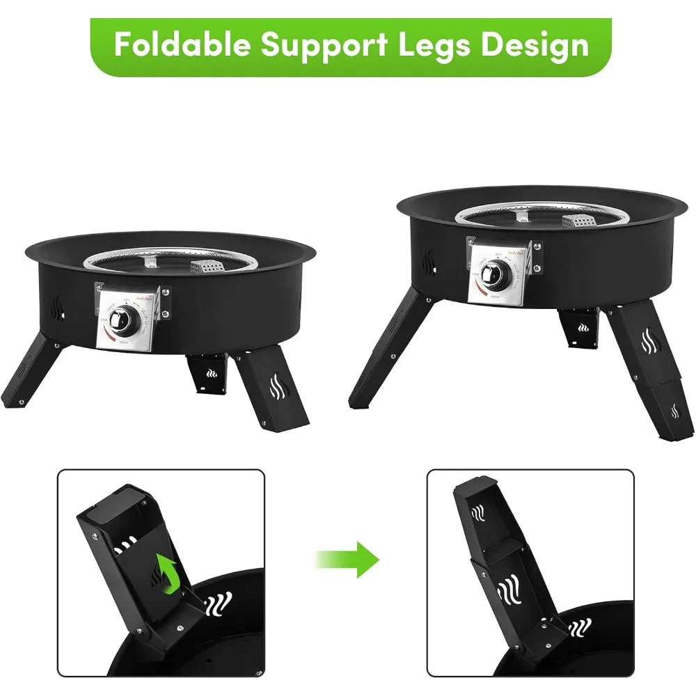 Ljustra Outdoor Propane Fire Pit 19 Inch Portable Smokeless Gas Firebowl