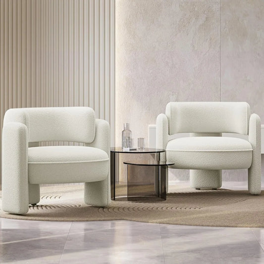 Sherpa Boucle Chair Set of 2 Modern Barrel Accent Chair Living Room