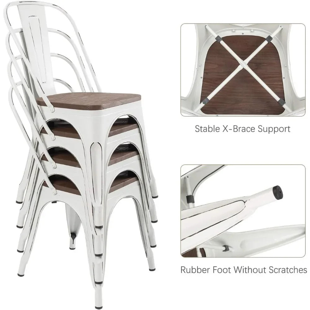 Ljustra Metal Dining Chairs Set of 4 Stackable Indoor Outdoor Kitchen Use