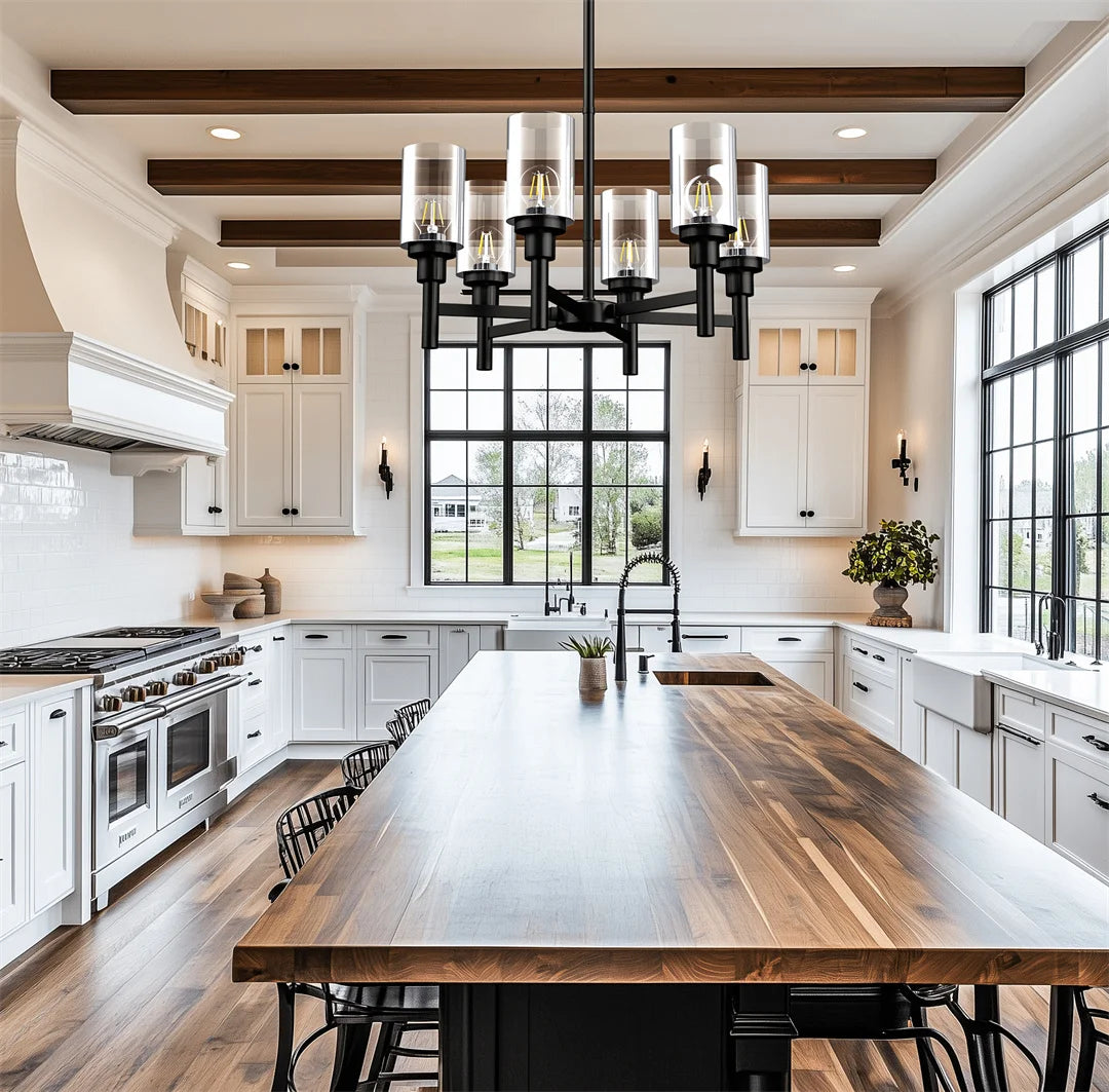 Ljustra 8-Light Industrial Ceiling Lamp Chandelier for Kitchen Dining Room