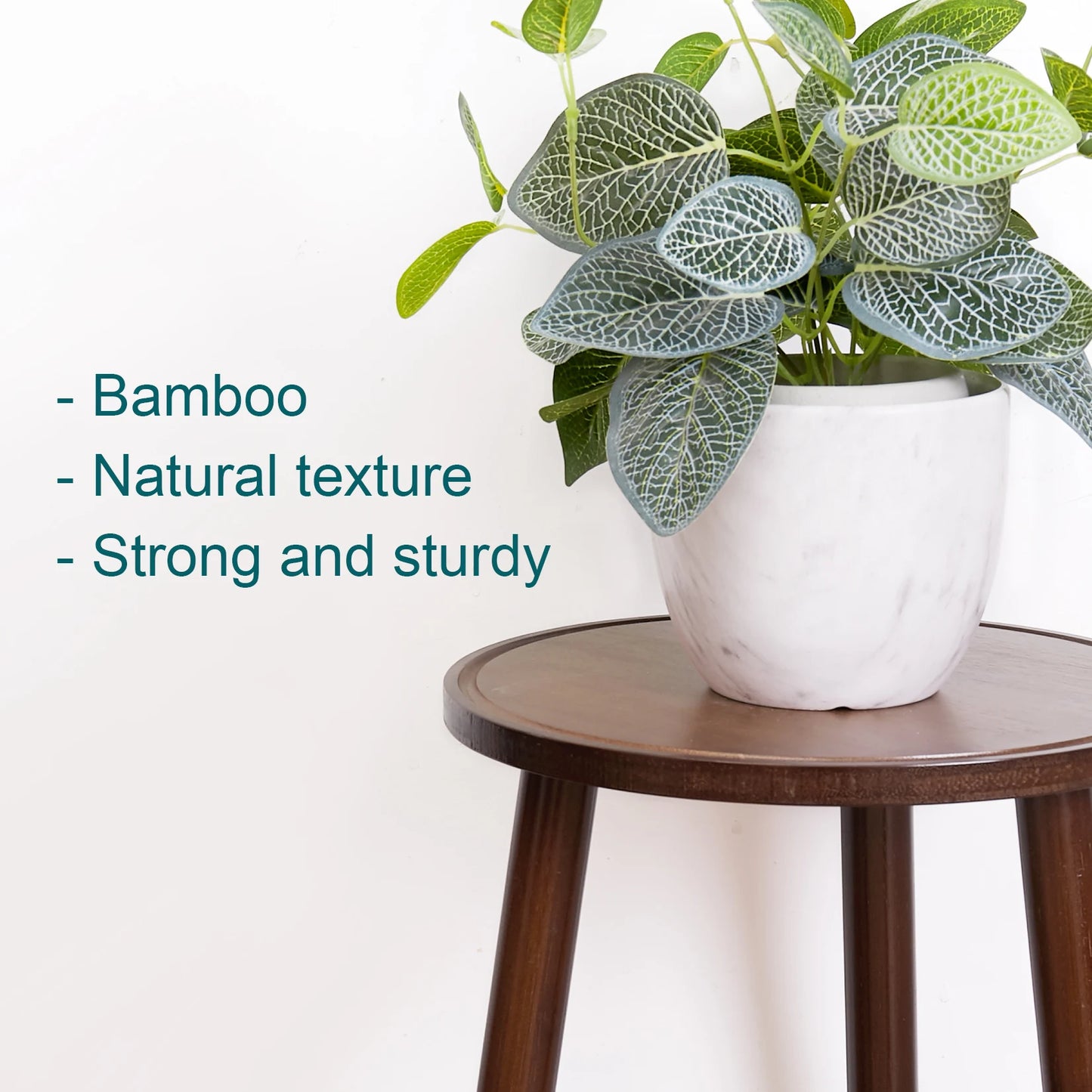 Small Round Bamboo Plant Stand 3-Legged End Table Set of 2