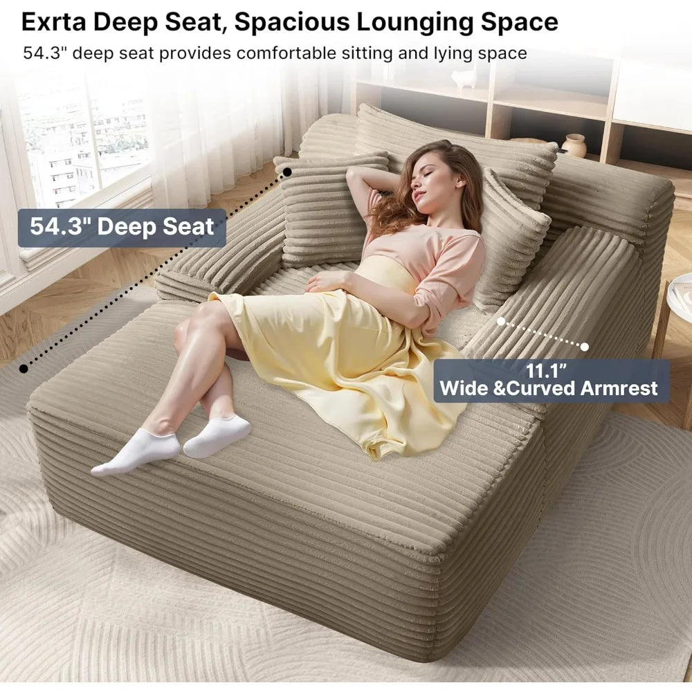 68 Inch Chaise Lounge Chair Indoor Plush Cloud Couch Oversized Sofa Bed