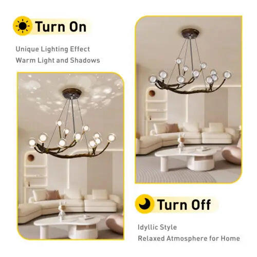 Vintage Rustic Tree Branch Glass Ball Chandelier Nordic Hanging Lamp