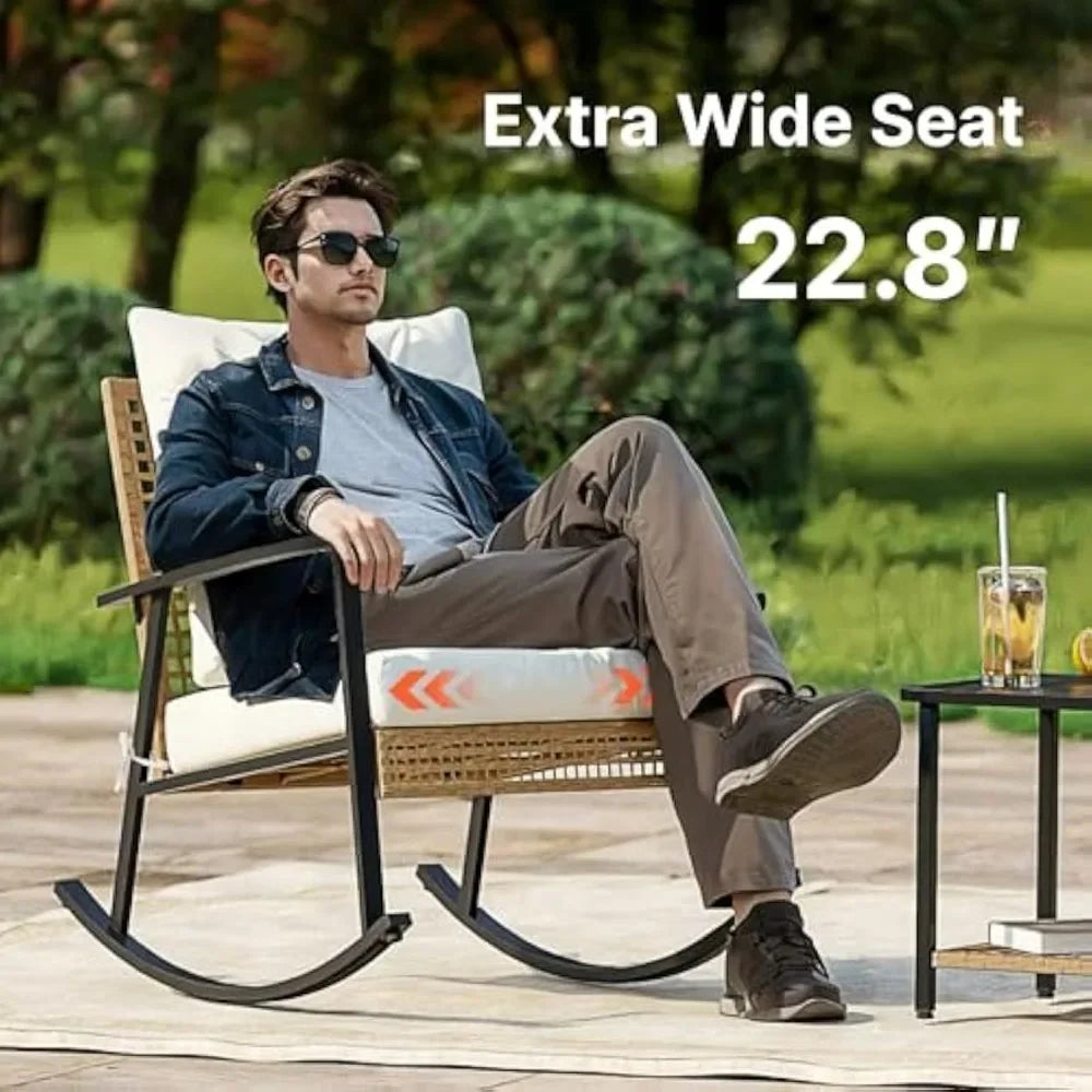 3 Piece Outdoor Rocking Chair Set with Coffee Table Patio Furniture