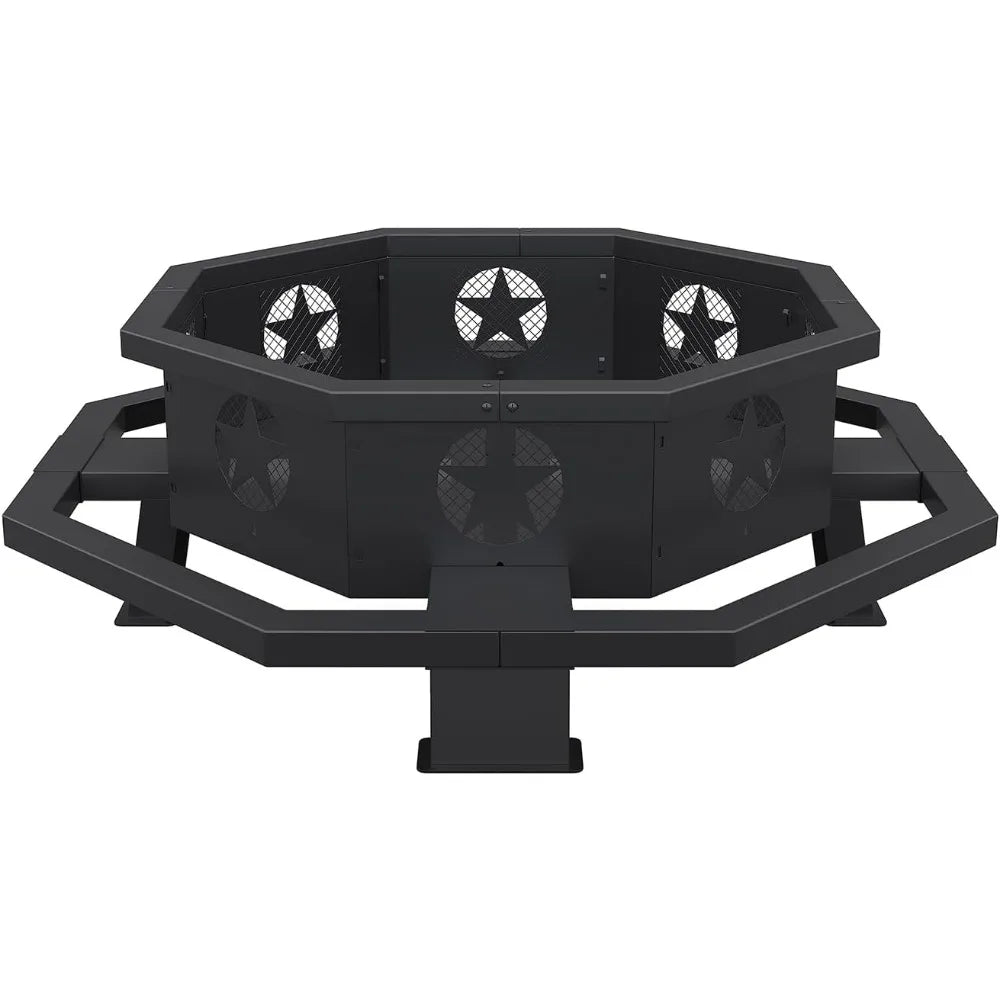 43 Inch Outdoor Fire Pit Octagonal Heavy Duty Wood Burning Firepit