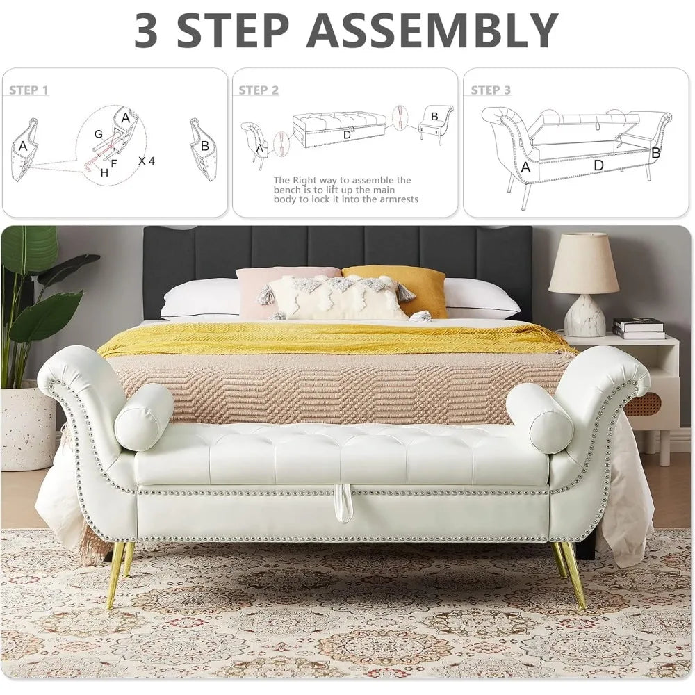 Ljustra PU Leather Storage Ottoman Bench 66.53" Modern End of Bed