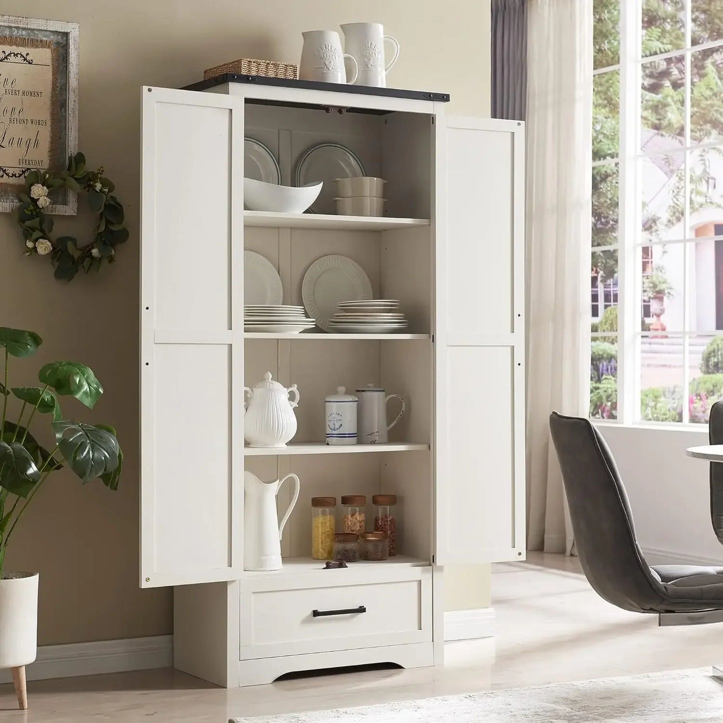 72 Inch Tall Wood Storage Cabinet Farmhouse Kitchen Pantry Cabinet