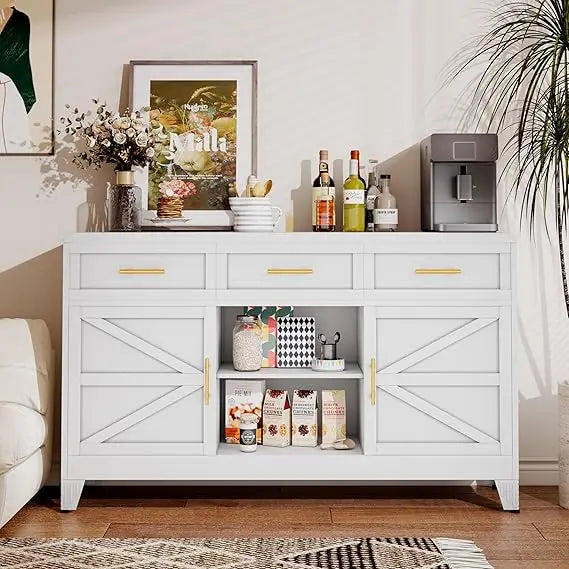 Stylish Metal Buffet Cabinet Coffee Bar 2 Doors 3 Drawers Wine Storage