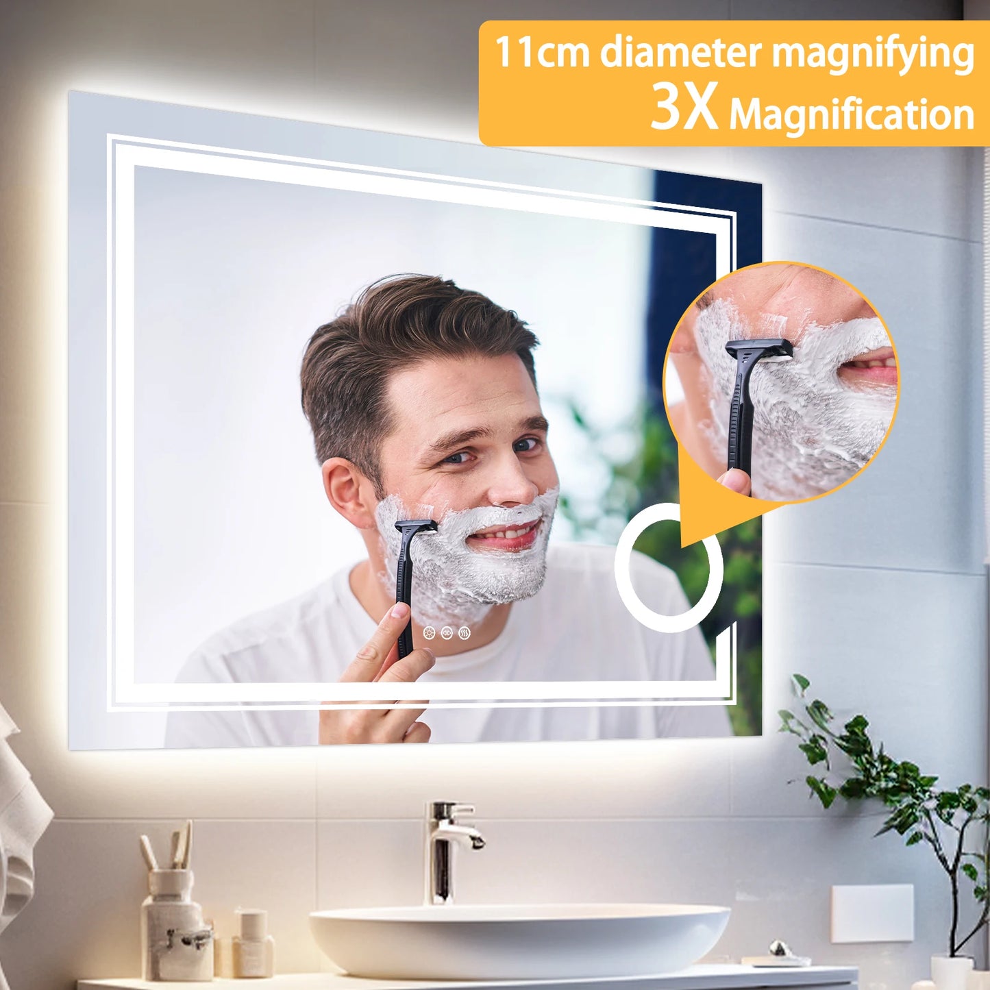 Ljustra LED Lighted Smart Bathroom Mirror 3X Magnifier Anti-Fog Wall Mounted