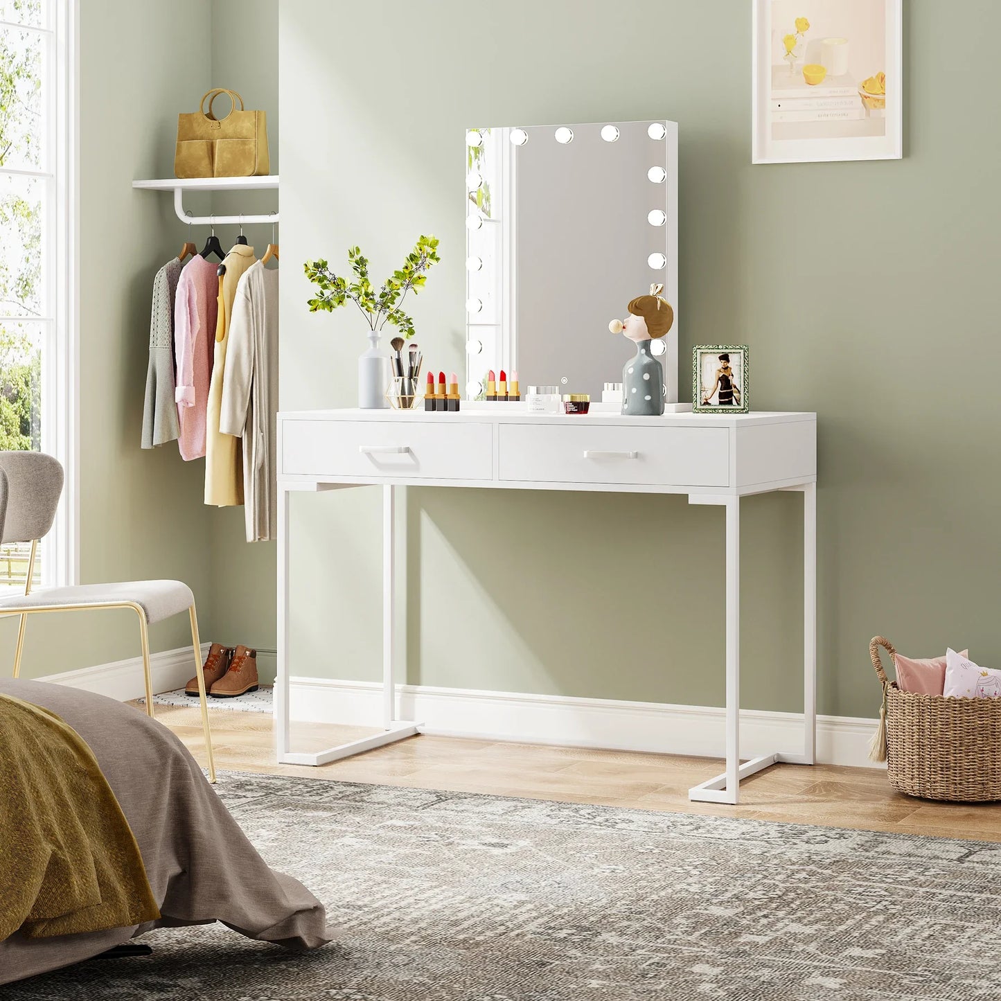 Ljustra Small Makeup Vanity Desk with 2 Drawers Modern Style for Women