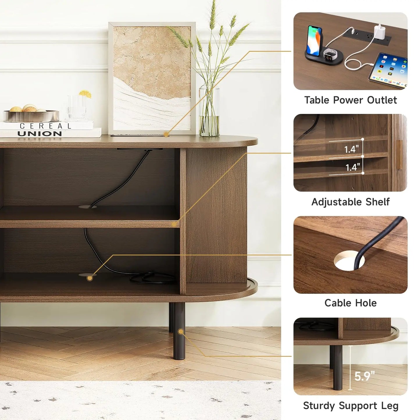 TV Stand with Power Outlet for TVs up to 70 Inch Adjustable Shelves