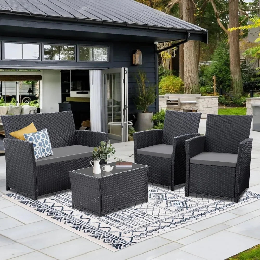 Ljustra 4-Piece Patio Furniture Set Wicker Rattan Sofa Coffee Table