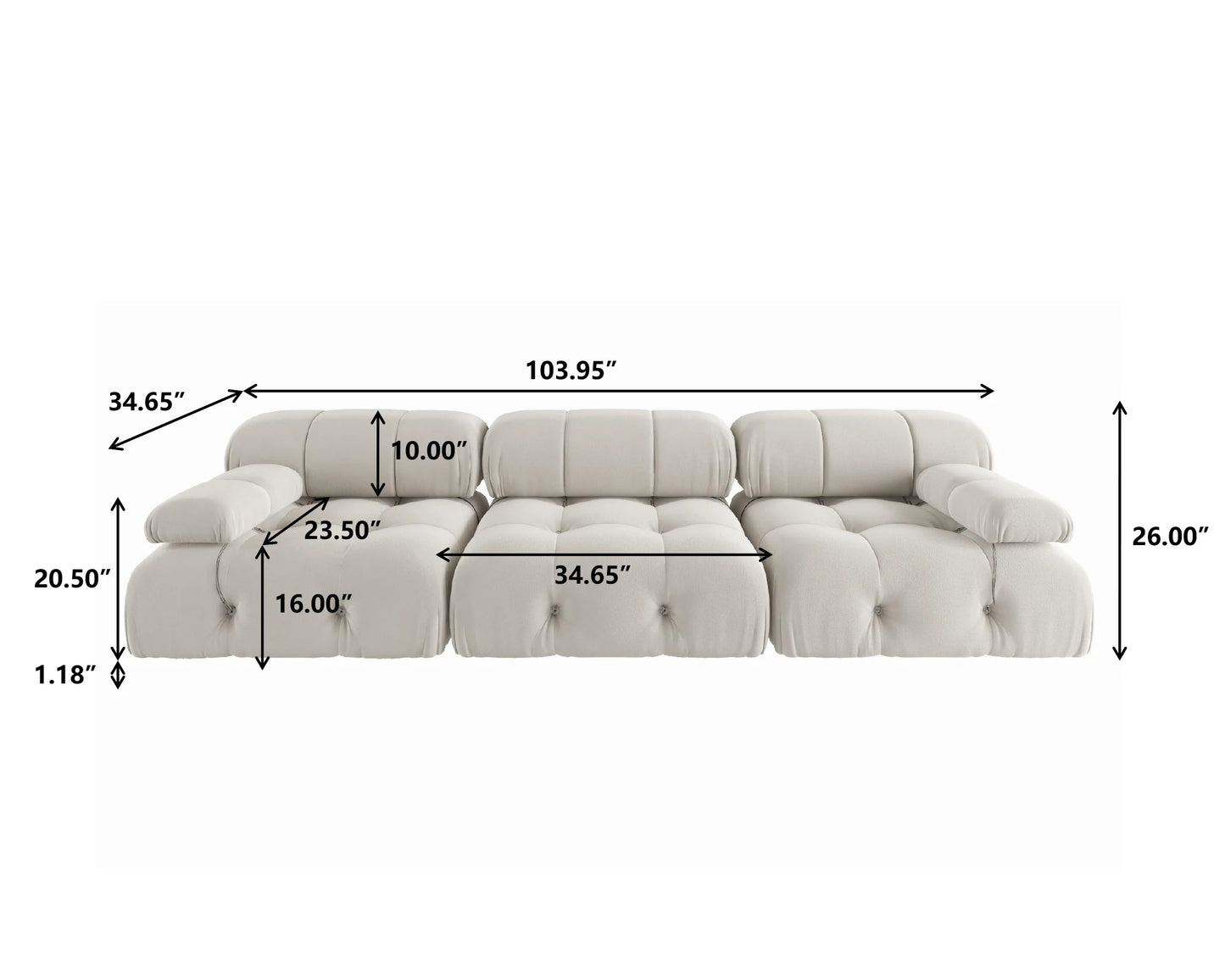 Ljustra 104" Modern Velvet Modular Sectional Sofa, Minimalist Design, 3 Seat