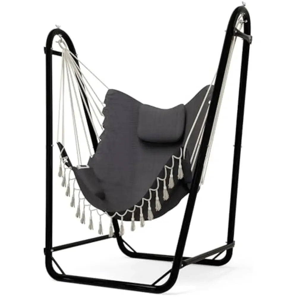 Unique U-Shaped Hammock Chair with Stand Sturdy Rust-Resistant Patio Swing