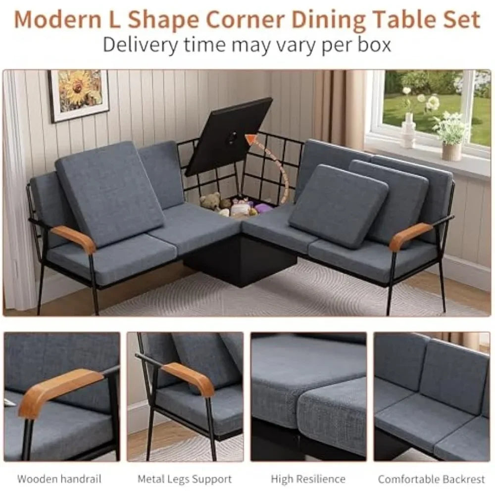 Ljustra 3 Piece Dining Table Set Modern Kitchen Folding Storage Stools