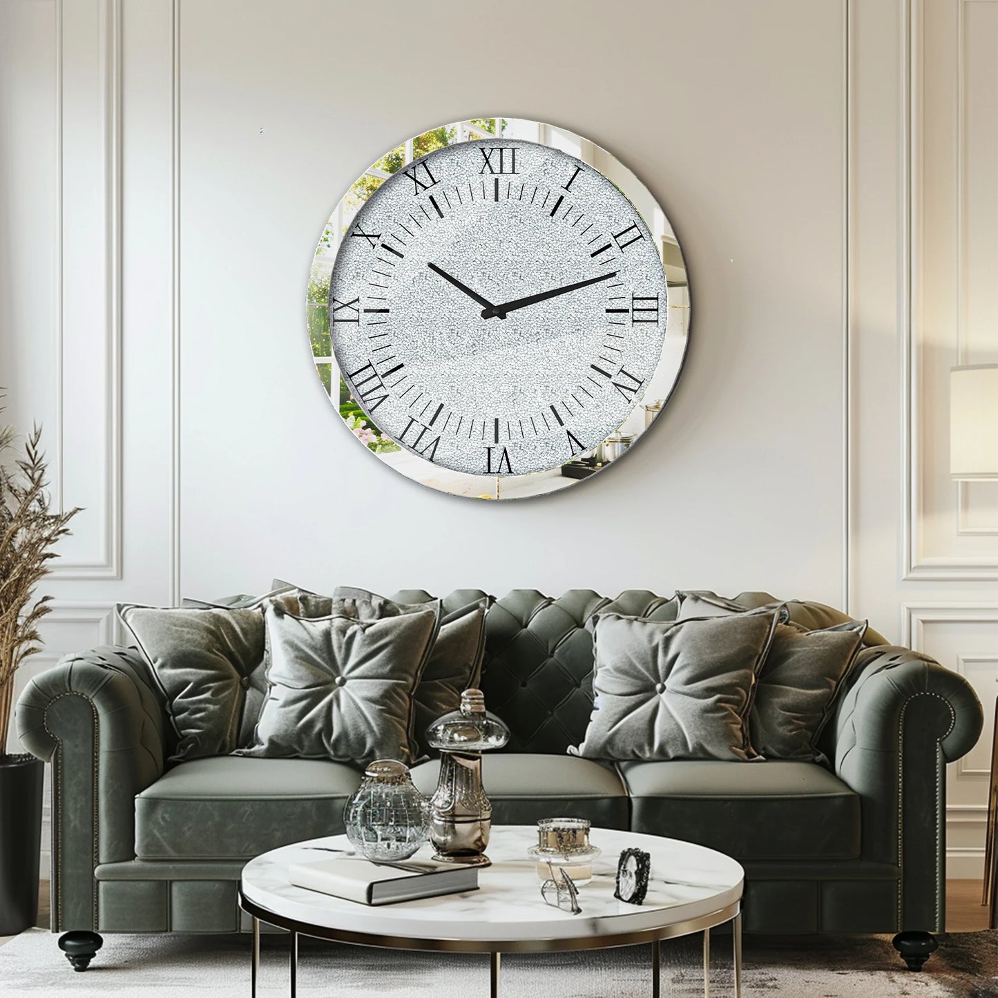 60x60CM Crystal Crush Diamond Round Wall Clock Home Decor Quartz