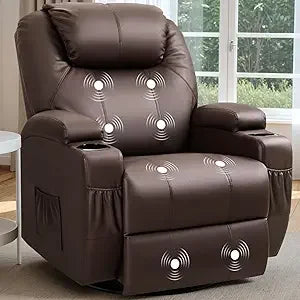 Recliner Chair 360° Swivel Rocker Massage Chair with Cup Holders Pockets