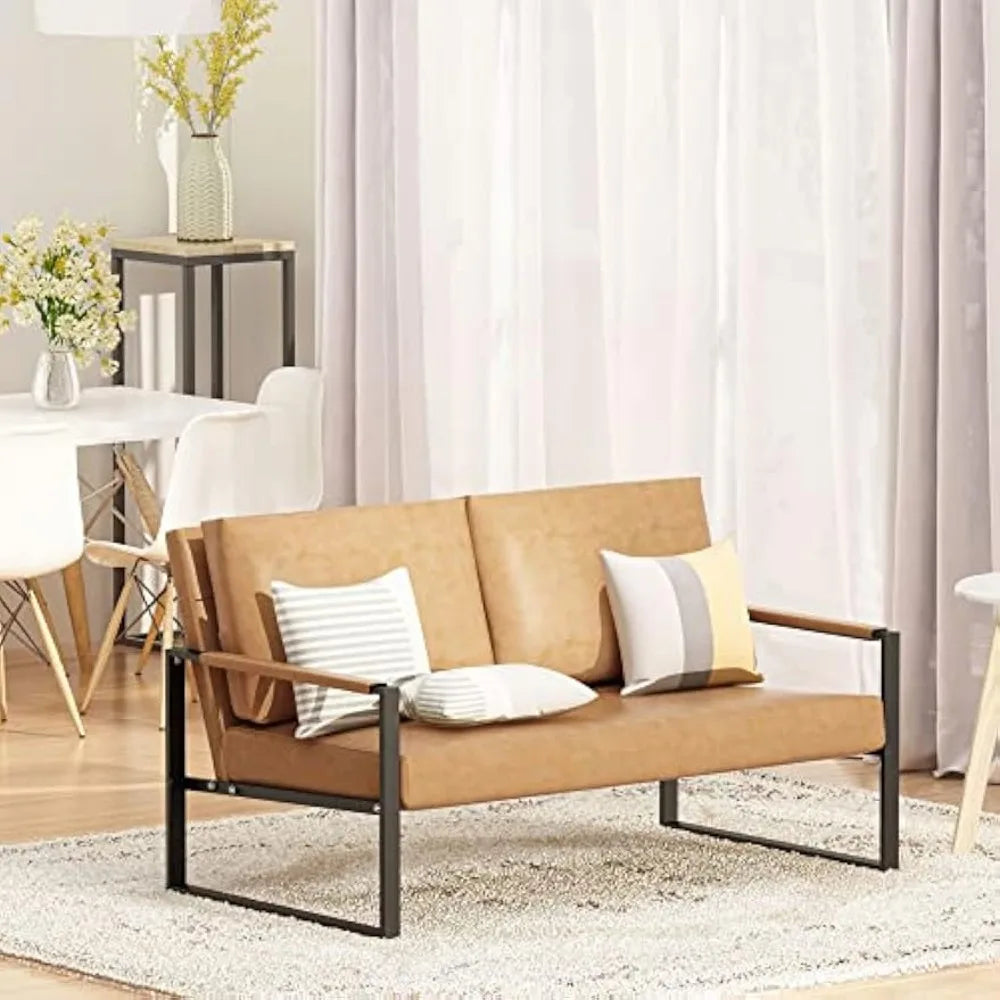 Ljustra Faux Leather Loveseat Sofa Mid-Century Modern 2 Seat Couch