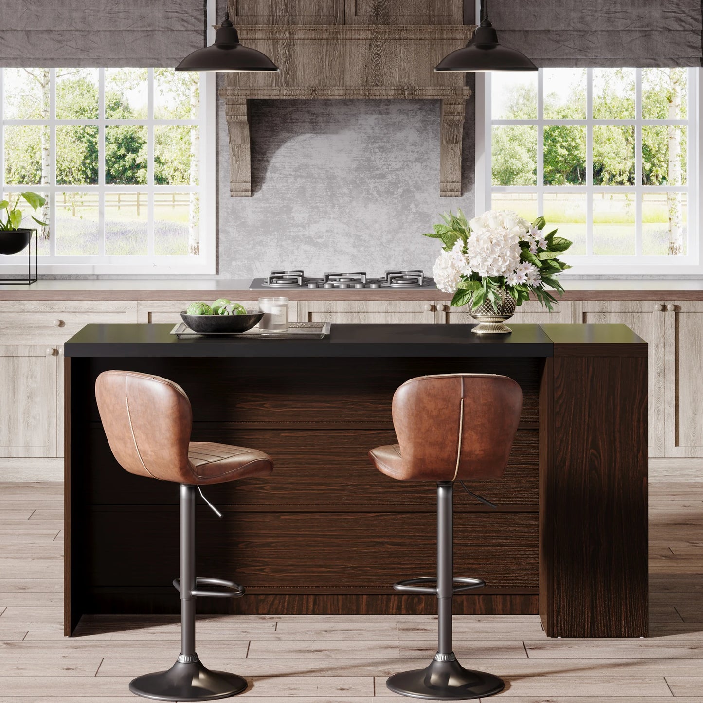 Ljustra 55 Inch Kitchen Island Table with Storage Farmhouse Style