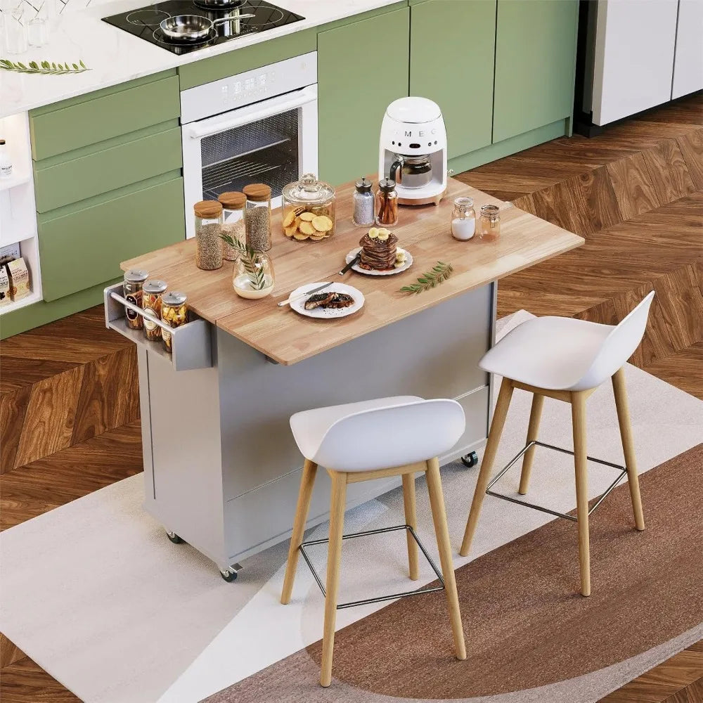 Rolling Kitchen Island on Wheels with Drop Leaf and Storage Drawers