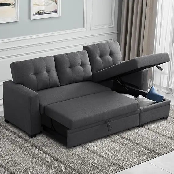 Reversible Sectional Sofa Bed with Storage Chaise Pull Out Couch