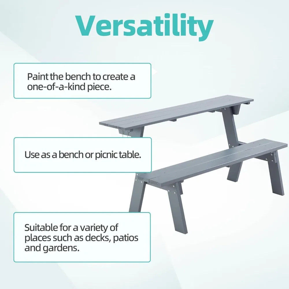All-Weather Wood Picnic Table Bench Set Convertible Dining Outdoor