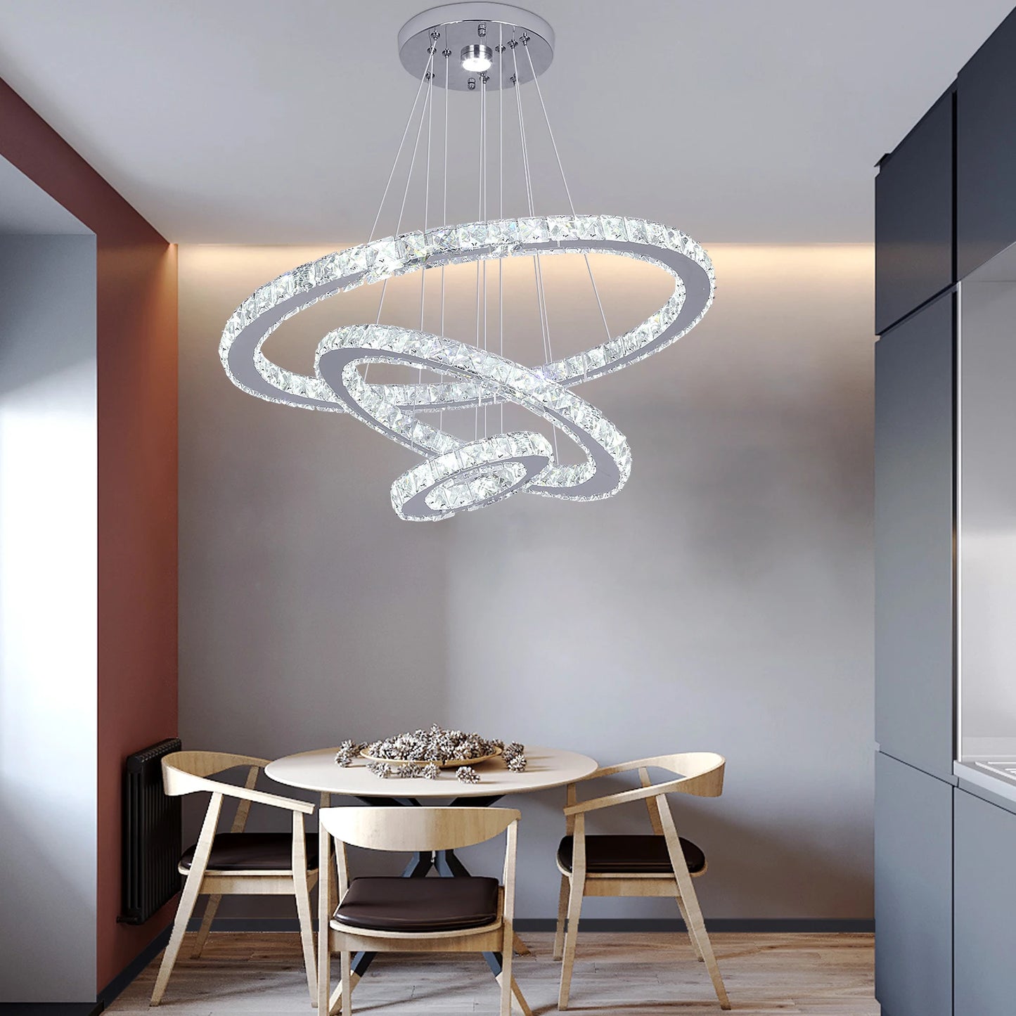 Modern Crystal Chandelier Pendant Light Dimmable LED with Remote Control