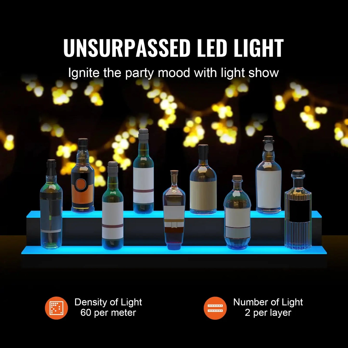 LED Lighted Liquor Bottle Display Bar Shelf RF App Control 40 Inch