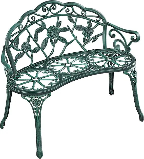 Ljustra Vintage Outdoor Garden Bench Metal Rose Design Patio Furniture
