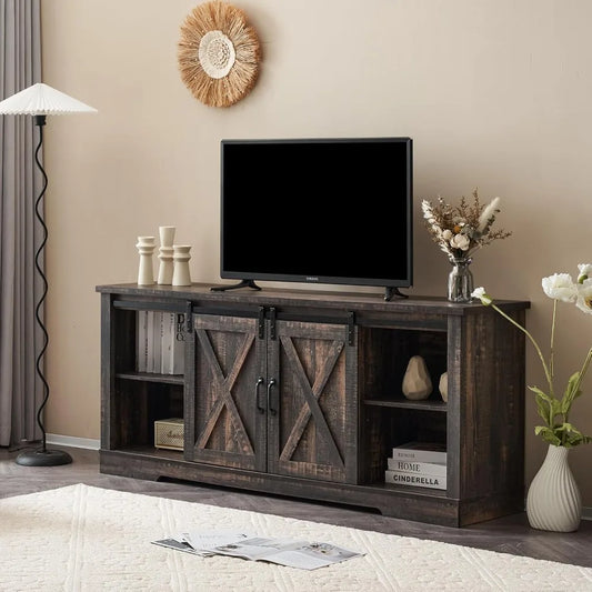 66 Inch Farmhouse TV Stand for 75 Inch TVs with Sliding Barn Door