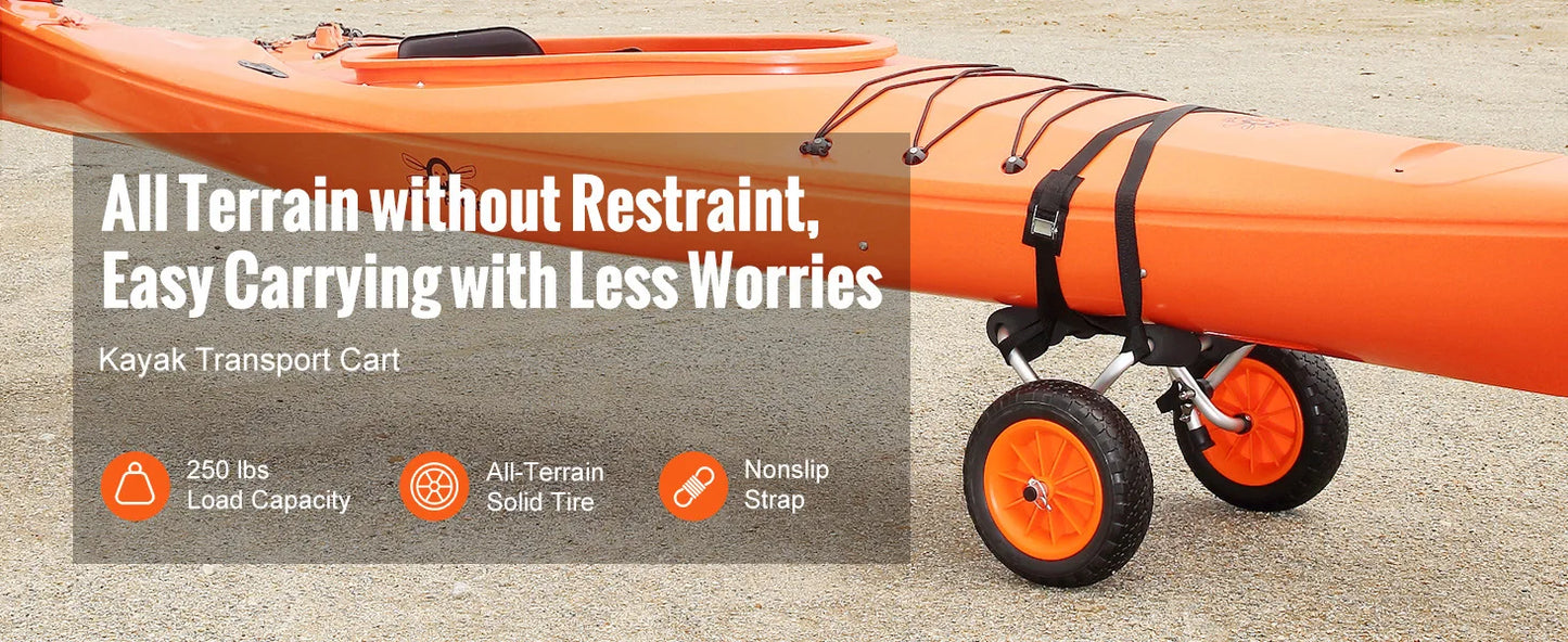 Ljustra Kayak Cart 250lbs Foldable Canoe Trolley with 10 Inch Tires