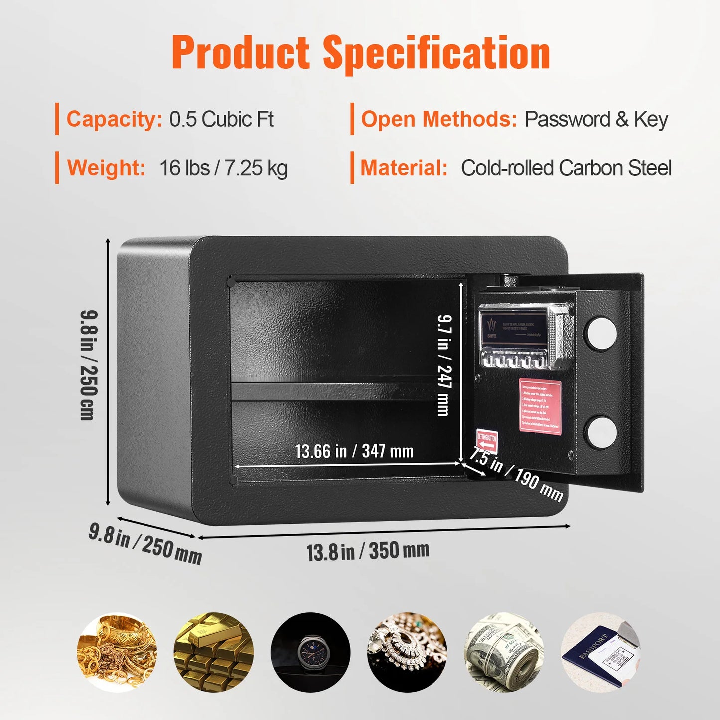 VEVOR Electronic Safe Deposit Box Digital Access Dual Lock Security