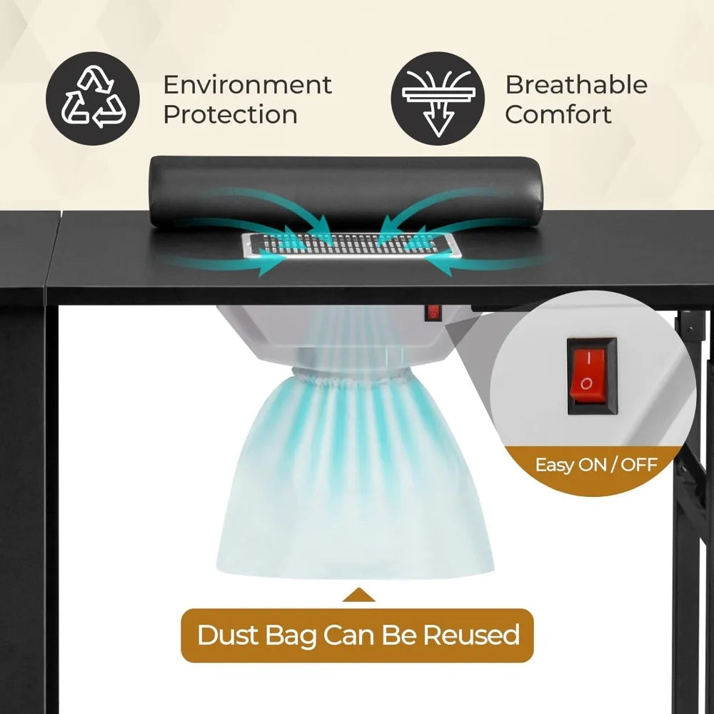 Foldable Manicure Table with Dust Collector for Nail Salon Home Use