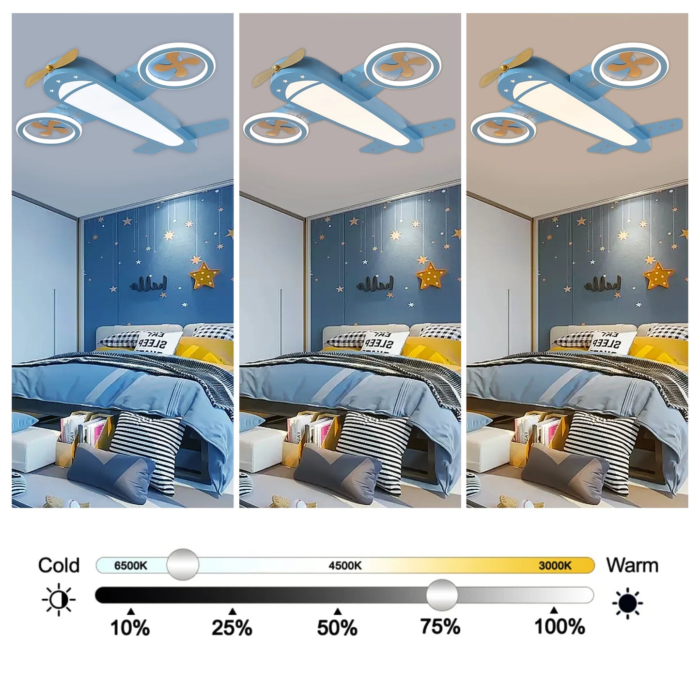 Dimmable Remote Control LED Ceiling Light Fixture with Fans for Bedroom