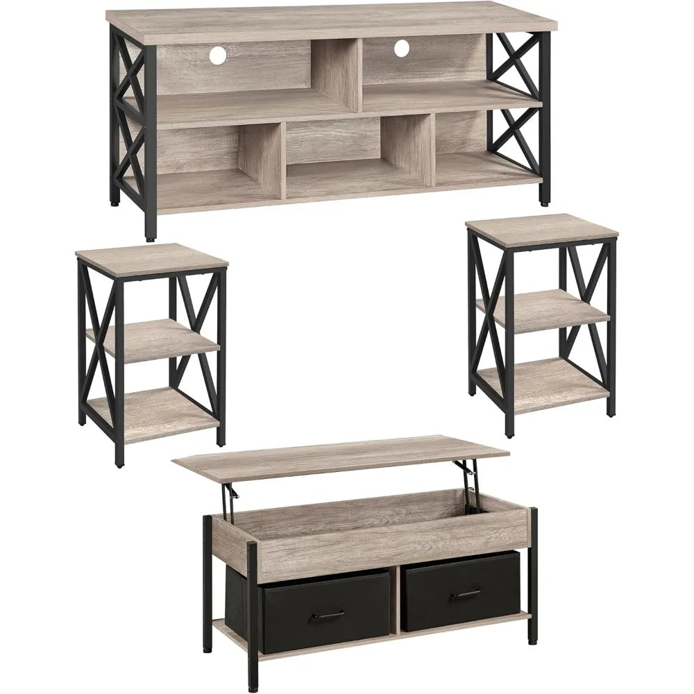4 Piece Modern Living Room Table Set with TV Stand Coffee End Tables