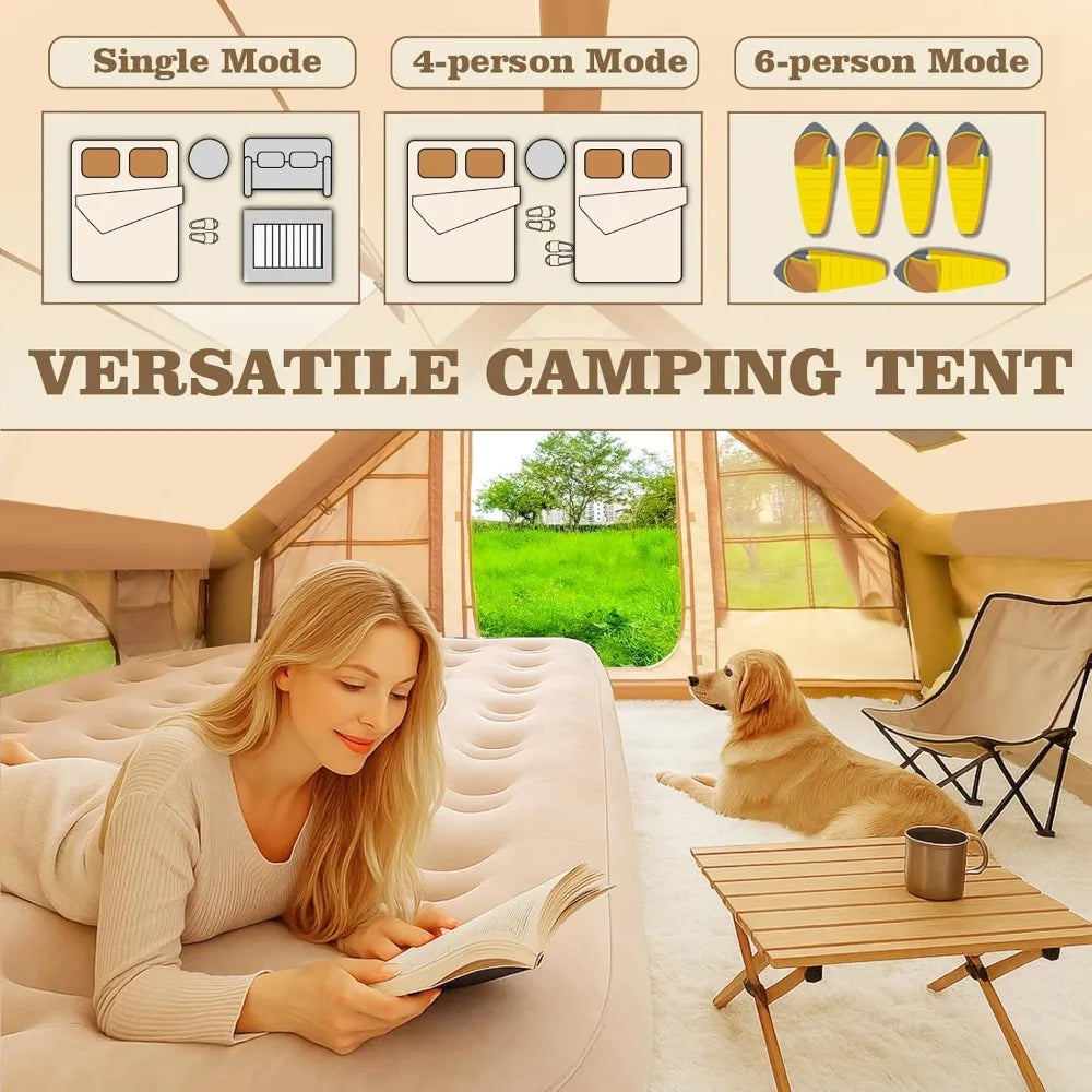 Ljustra 9.8x7 Inflatable Camping Tent 4-6 Person with Stove Jack